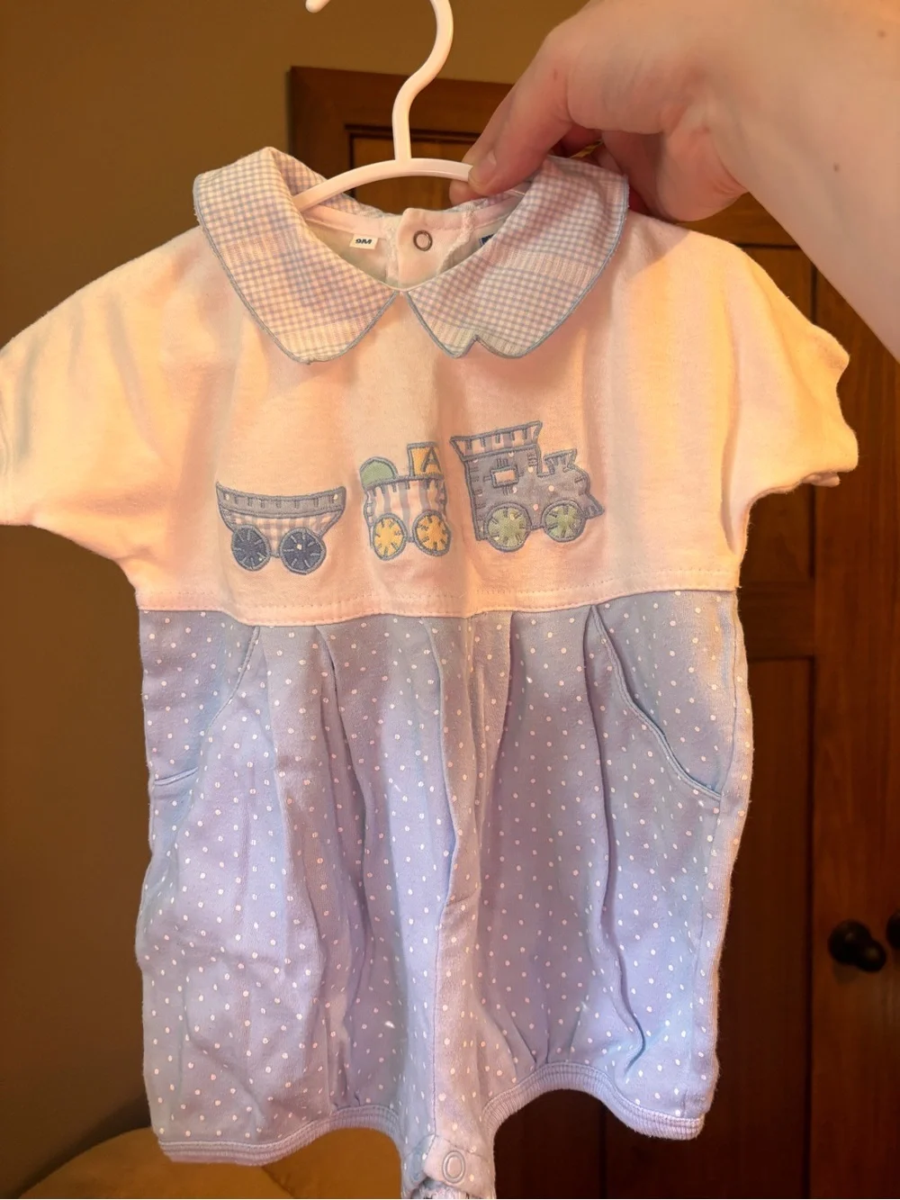 Vintage Carriage Boutiques Train Bubble Romper | Peter Pan Collar | 9M
